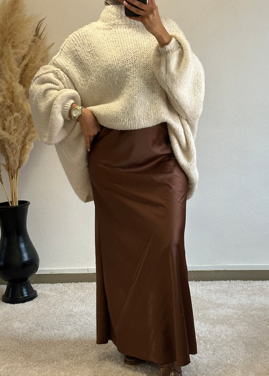 Safia Marron - Jupe satinée