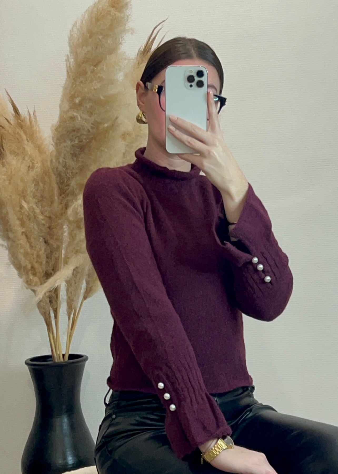 Naomie Bordeaux - Pull col montant