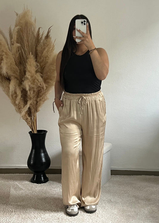 Aria Beige - Pantalon Satiné
